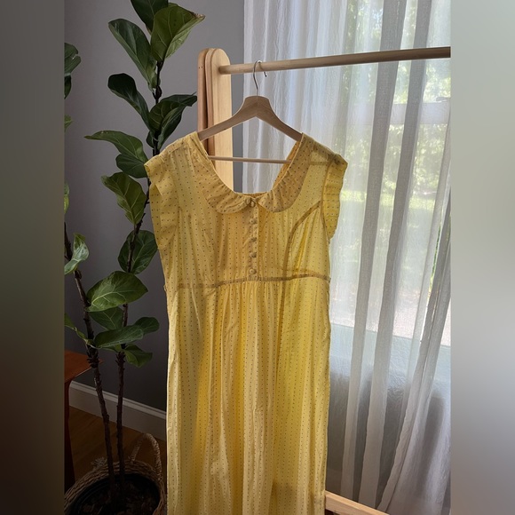 April Cornell Yellow Polka Dot Long Prairie Dress Rayon Cottagecore Homestead - Picture 3 of 7